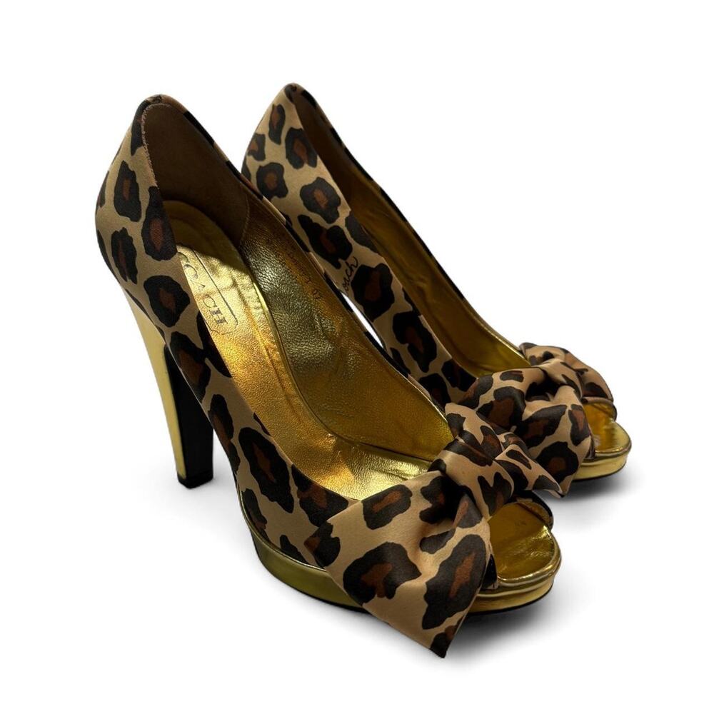 Y2K vintage Coach leopard print bow heels size 5 1/2